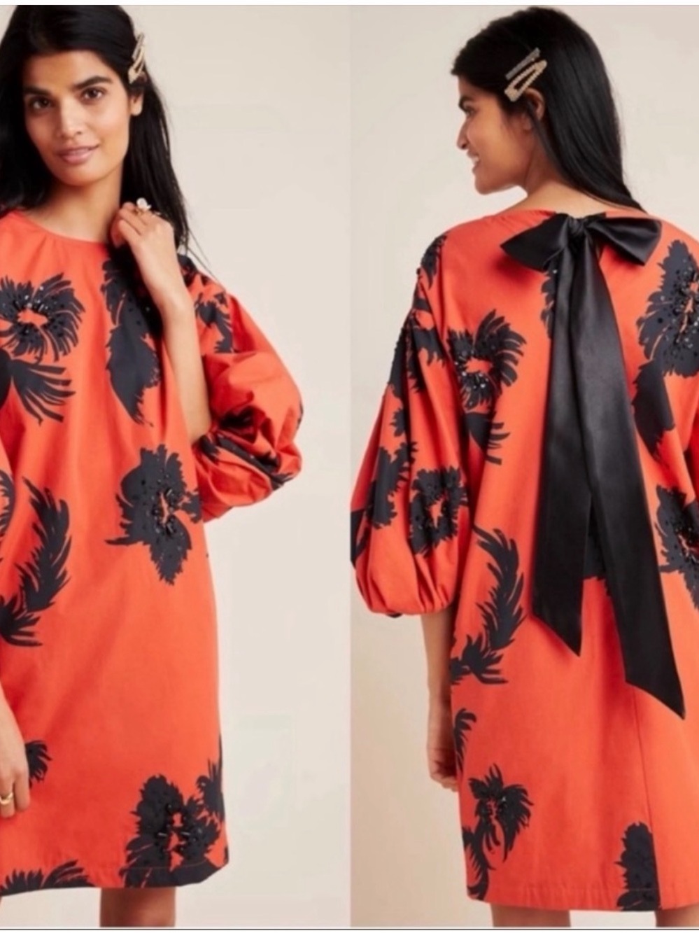 Anthropologie coral Floral Bow-Back Mini Dress